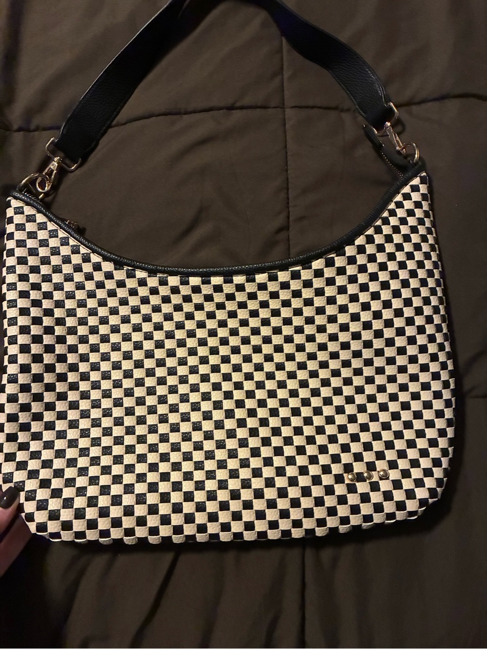 Sienna Slouchy Woven Shoulder Bag - Black & White
